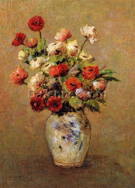 Bouquet of Flowers’ by Odilon Redon – Realist Floral Oil Painting on Canvas