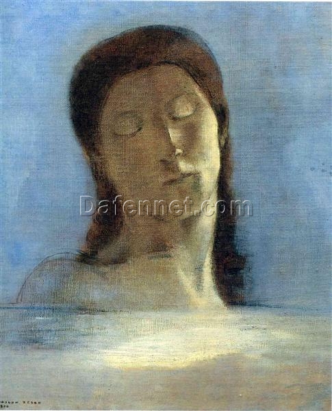 Closed Eyes’ by Odilon Redon – 1890 Symbolist Portrait Painting in Oil on Canvas