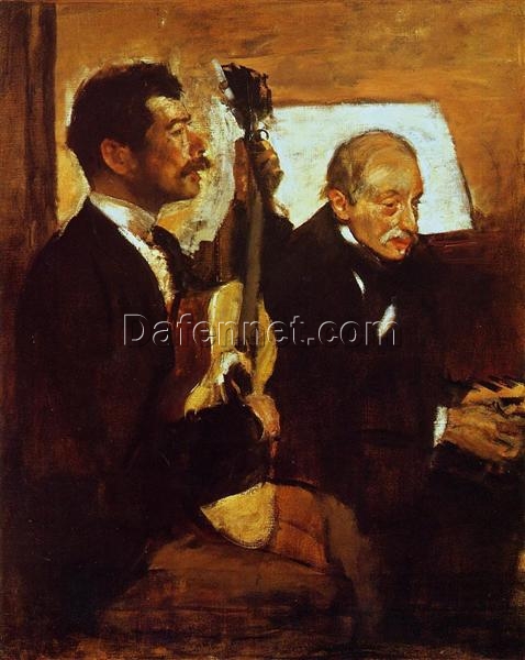 Hand-Painted Reproduction of Degas’ ‘Degas’ Father Listening to Lorenzo Pagans Playing the Guitar’ – 1869-1870 Impressionist Oil Portrait