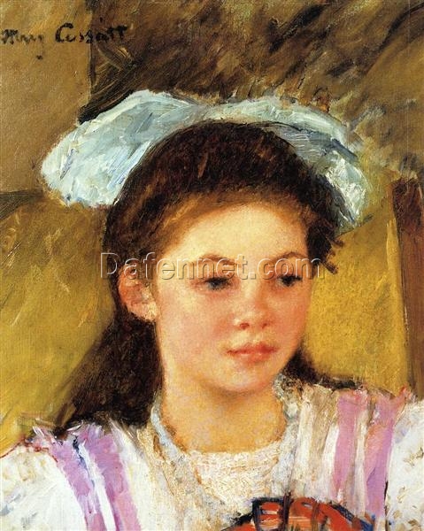 Ellen Mary Cassatt with a Large Bow in Her Hair’ – 1908-1909 Impressionist Oil Painting by Mary Cassatt