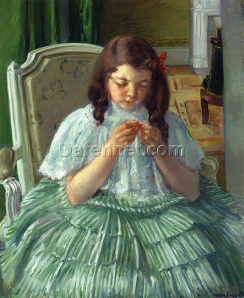 Françoise in Green, Sewing’ by Mary Cassatt – 1908 Oil on Canvas Reproduction