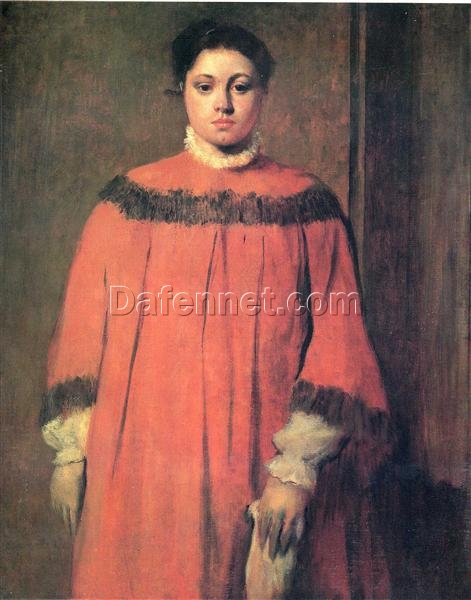 Hand-Painted Reproduction of Degas’ ‘Girl in Red’ – 1866 Impressionist Oil Portrait