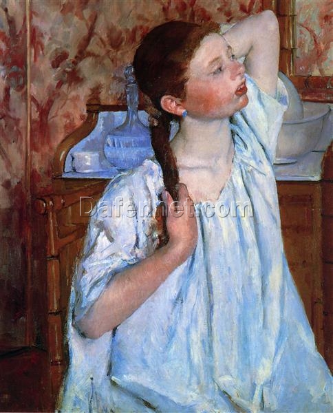 Girl Arranging Her Hair’ – 1886 Mary Cassatt Oil Portrait Reproduction