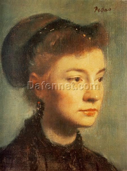 Head of a Young Woman by Edgar Degas – 1867 Impressionist Oil Portrait Reproduction