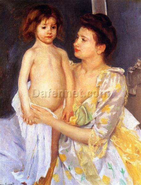 1900 Mary Cassatt ‘Jules Being Dried by His Mother’ – Hand-Painted Impressionist Oil Genre Painting Reproduction