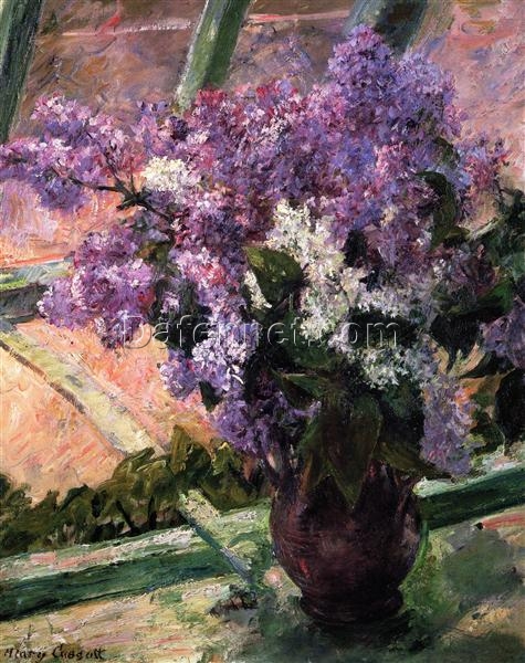 Hand-Painted Reproduction of Mary Cassatt’s ‘Lilacs in a Window’ – 1880 Oil Still Life Painting