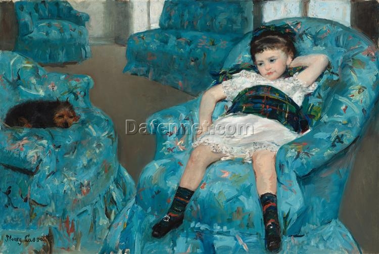 Hand-Painted Reproduction of ‘Little Girl in a Blue Armchair’ by Mary Cassatt – 1878 Oil Portrait