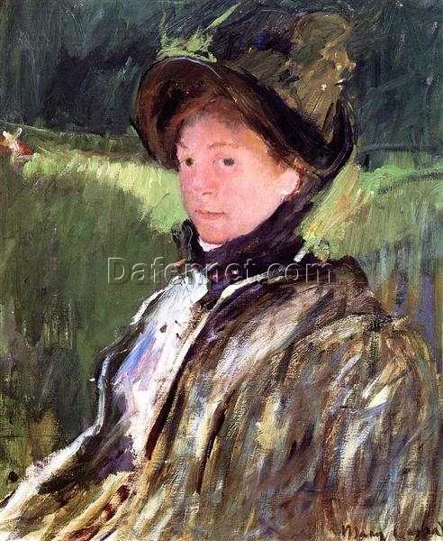 Hand-Painted Reproduction of Mary Cassatt’s ‘Lydia Cassatt in a Green Bonnet and Coat’ – 1880 Oil Portrait