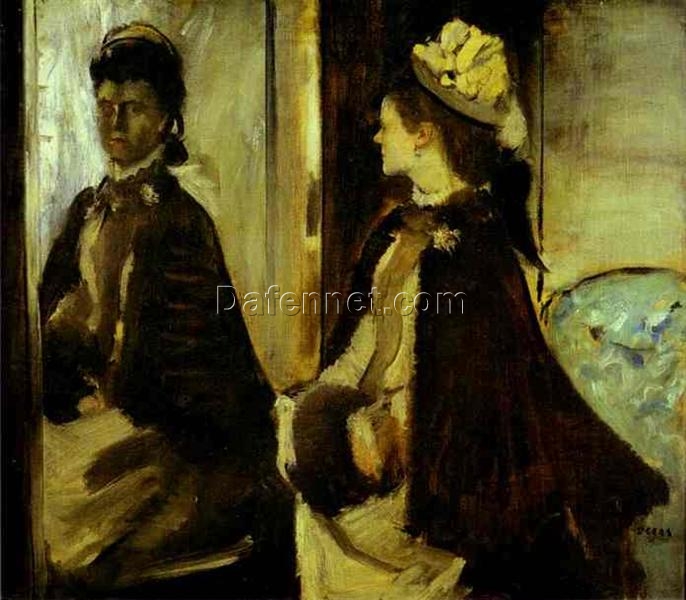 1875 Degas ‘Madame Jeantaud in the Mirror’ – Hand-Painted Impressionist Oil Portrait Reproduction