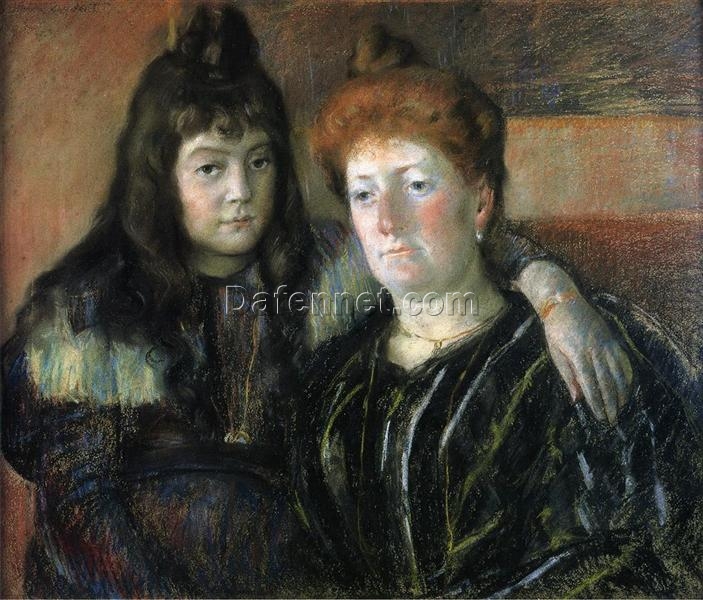 Hand-Painted Reproduction of Mary Cassatt’s ‘Madame Meerson and Her Daughter’ – c.1899 Pastel Portrait