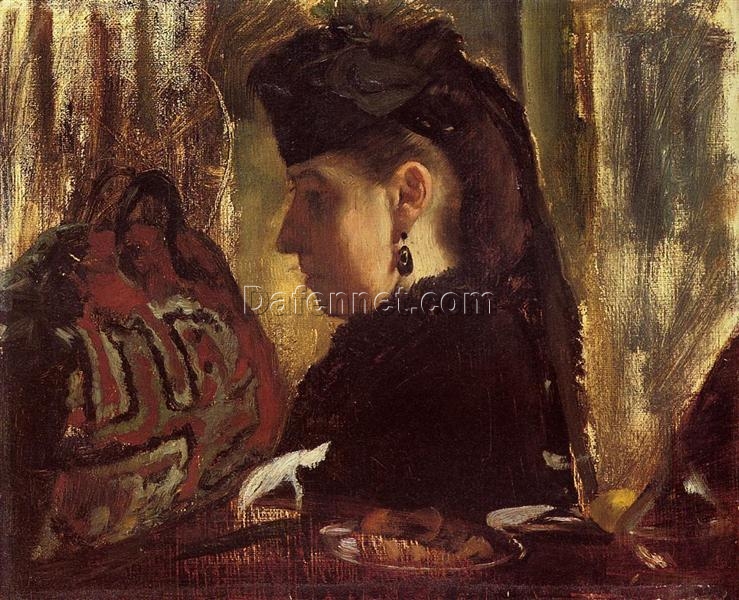 Hand-Painted Reproduction of Degas’ ‘Mademoiselle Marie Dihau’ – 1868 Impressionist Oil Portrait