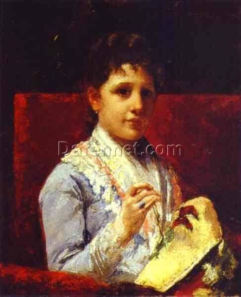 Hand-Painted Reproduction of ‘Mary Ellison Embroidering’ by Mary Cassatt – 1877 Oil on Canvas