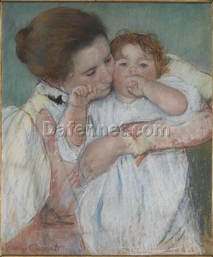 Hand-Painted Reproduction of Mary Cassatt’s ‘Maternity’ – 1897 Impressionist Oil Genre Painting