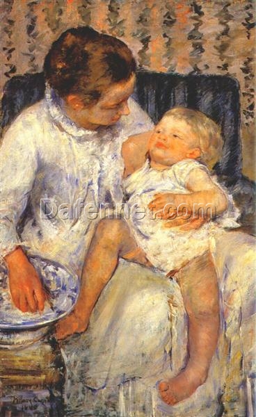 Mother about to Wash her Sleepy Child’ by Mary Cassatt – 1880 Impressionist Oil Painting Reproduction