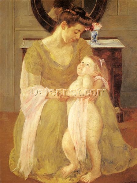 Hand-Painted Reproduction of ‘Mother and Child’ by Mary Cassatt – 1908 Oil on Canvas