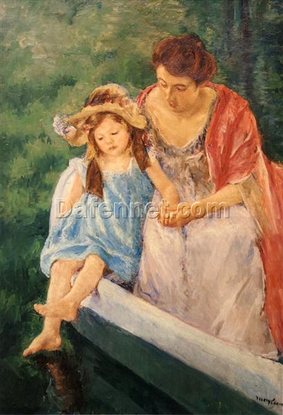 Hand-Painted Reproduction of ‘Mother and Child in a Boat’ by Mary Cassatt – 1909 Impressionist Oil on Canvas