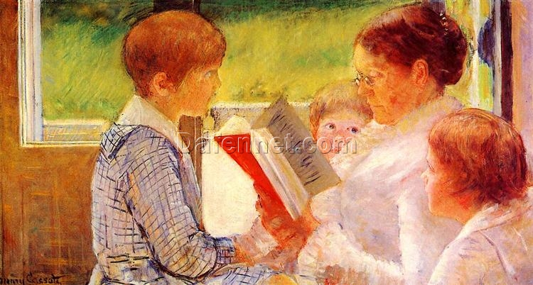 Mrs. Cassatt Reading to her Grandchildren’ by Mary Cassatt – 1880 Impressionist Oil Painting Reproduction