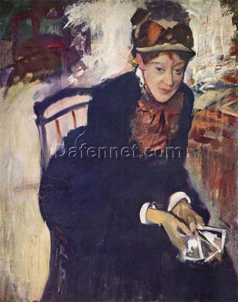 Portrait of Miss Cassatt, Holding the Cards’ by Mary Cassatt – 1876 Impressionist Oil Painting Reproduction