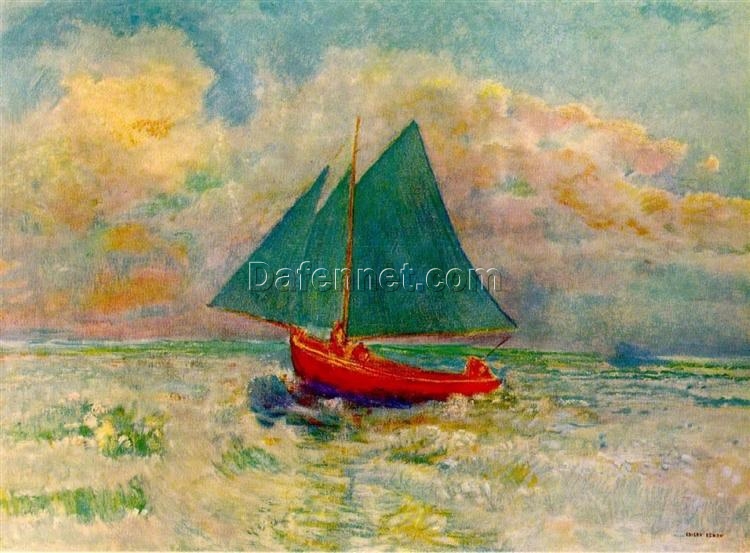 Red Boat with Blue Sails’ by Odilon Redon – 1907 Symbolist Seascape Oil on Canvas