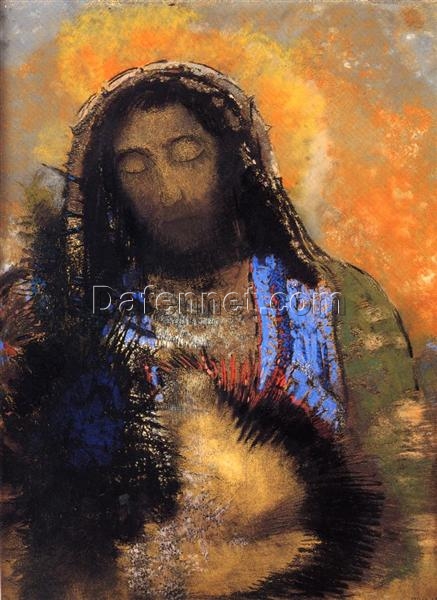 Sacred Heart’ by Odilon Redon – 1910 Symbolist Religious Pastel Painting on Paper