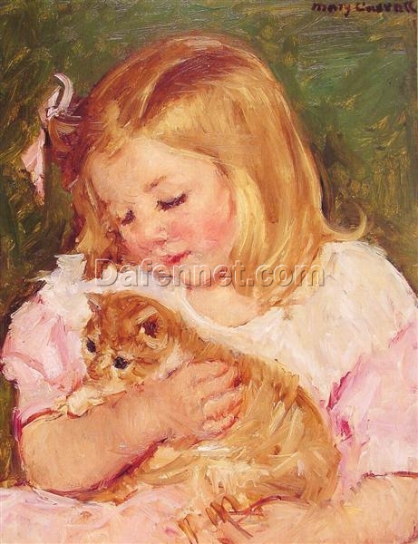 Sara Holding A Cat’ – 1908 Portrait by Mary Cassatt, Hand-Painted Reproduction