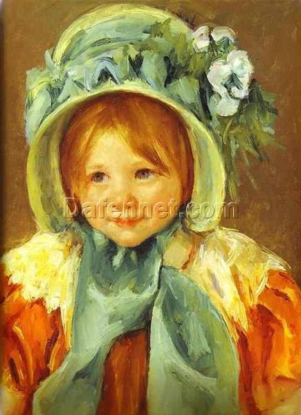 Sarah in a Green Bonnet’ – 1901 Mary Cassatt Impressionist Oil Portrait Reproduction