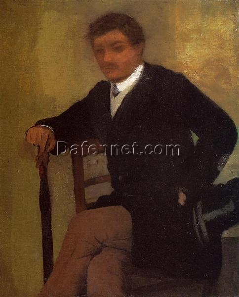 Hand-Painted Reproduction of Degas’ ‘Seated Young Man in a Jacket with an Umbrella’ – 1864-1868 Impressionist Portrait