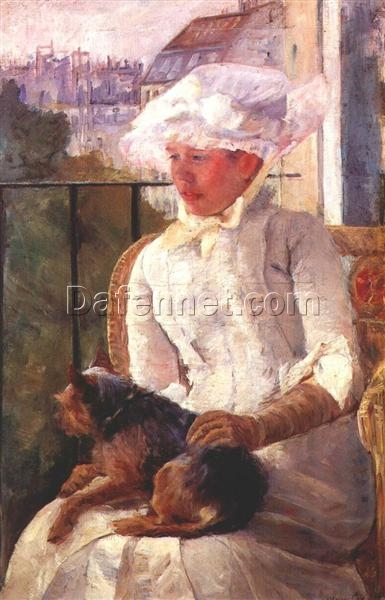 Susan on a Balcony Holding a Dog’ – 1883 Mary Cassatt Oil Portrait Reproduction