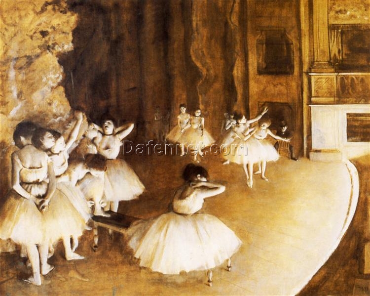 1874 Degas ‘Rehearsal of a Ballet on the Stage’ – Hand-Painted Impressionist Oil Genre Painting Reproduction