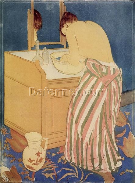 Hand-Painted Reproduction of Mary Cassatt’s ‘The Bath’ – Japonism Genre Painting (1890-1891)