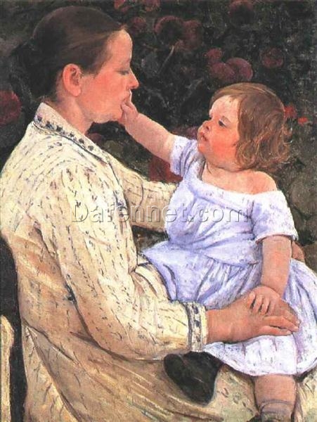 Hand-Painted Reproduction of ‘The Child’s Caress’ by Mary Cassatt – 1890 Oil on Canvas