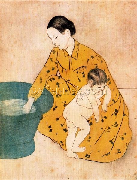 1893 Mary Cassatt ‘The Child’s Bath’ – Hand-Painted Japonism Genre Painting Reproduction