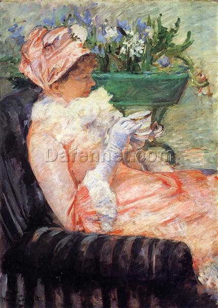 Hand-Painted Reproduction of Mary Cassatt’s ‘The Cup of Tea’ – 1879 Oil Portrait