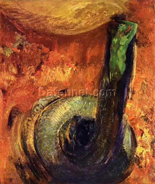 Odilon Redon ‘The Green Death’ – 1905 Symbolic Oil on Canvas Painting