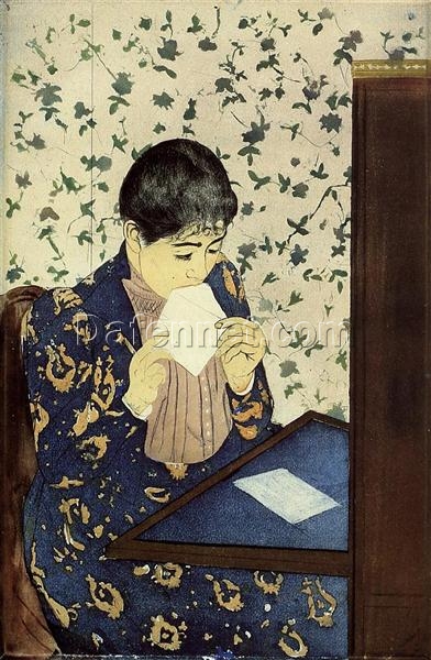 Hand-Painted Reproduction of Mary Cassatt’s ‘The Letter’ – Japonism Drypoint Etching (1890-1891)