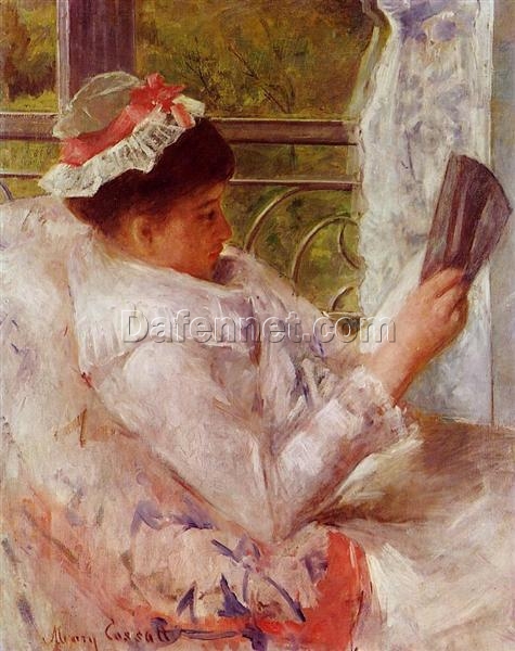 Hand-Painted ‘The Reader’ by Mary Cassatt – 1878 Oil Portrait Reproduction in Realism and Impressionism