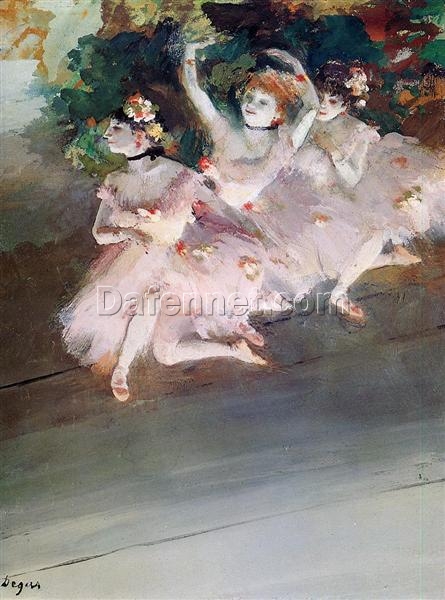 Three Ballet Dancers by Edgar Degas – 1879 Impressionist Oil Genre Painting Reproduction