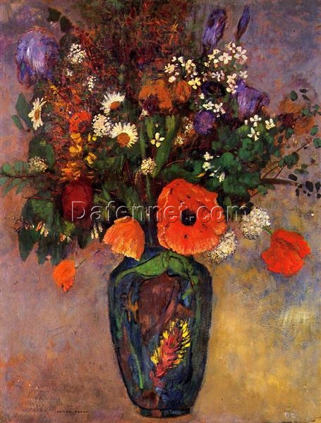 Vase de Fleurs’ by Odilon Redon – Realism Oil Painting of Beautiful Floral Arrangement