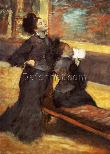 Hand-Painted Reproduction of Degas’ ‘Visit to a Museum’ – 1880 Impressionist Oil Genre Painting