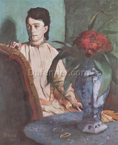 Hand-Painted Reproduction of Degas’ ‘Woman with the Oriental Vase’ – 1872 Impressionist Oil Portrait