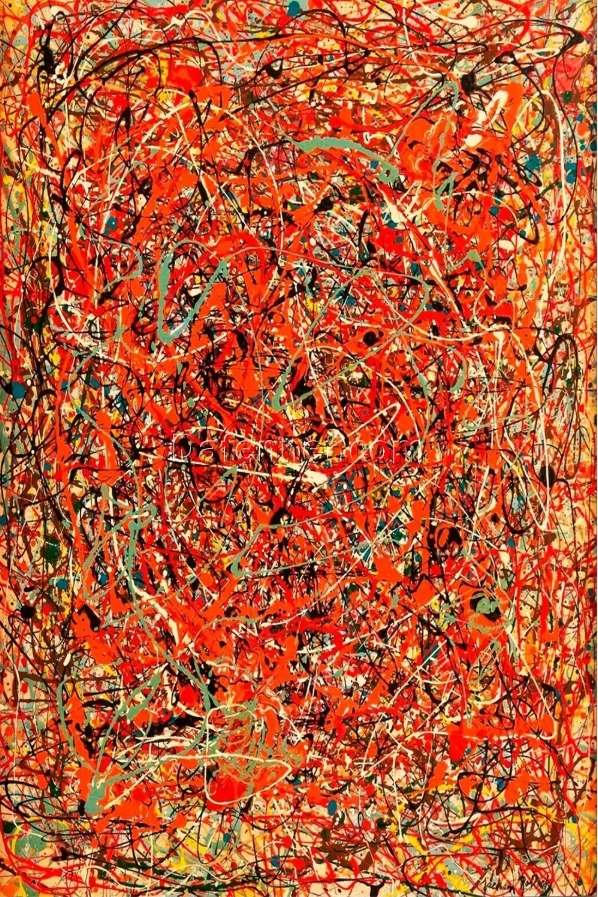 Jackson Pollock Inspired Abstract Orange Oil Painting – Hand-Painted Drip Art – Dafen Village Studio – Modern Wall Decor