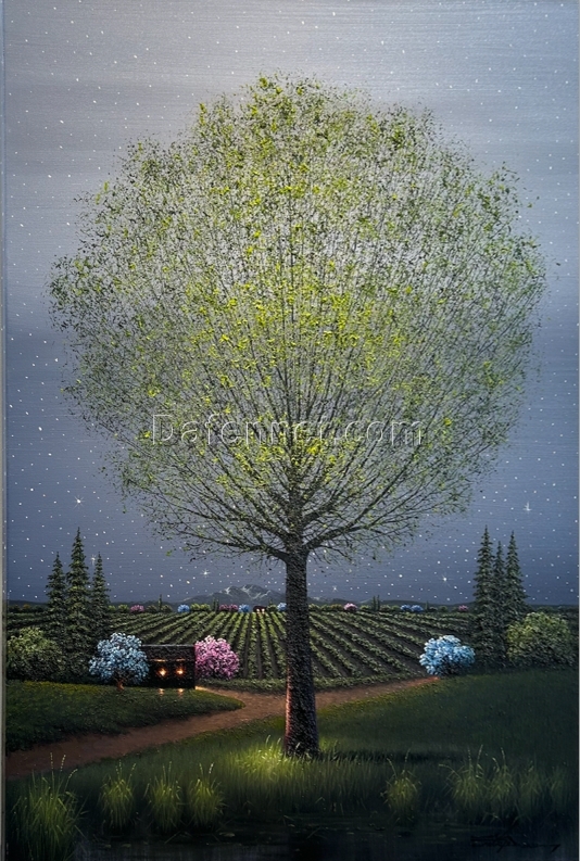 Custom Hand-Painted Oil Painting – Majestic Tree in a Scenic Field from Dafen Village Studio