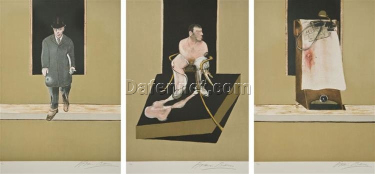 Hand-Painted Francis Bacon Triptych 1986-1987 Oil Painting Reproduction – Dafen Village Studio, Expressionist Figurative Art