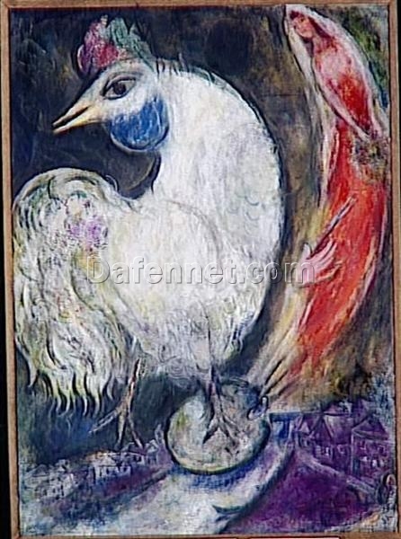 Marc Chagall A Rooster – 1947 Surrealism Oil on Canvas, Animal Painting, Musée des Beaux-Arts de Lyon