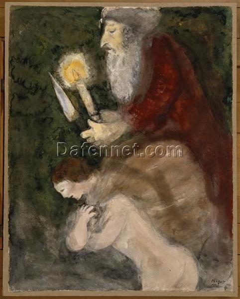 Marc Chagall Abraham and Isaac on the Way to the Place of Sacrifice – Religious Biblical Painting, Gouache & Oil on Paper by Da Fen Oil Painting Village Studio