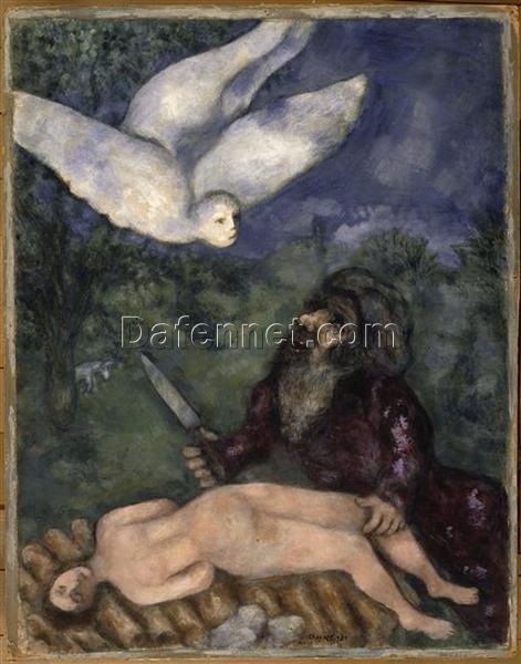 Marc Chagall Abraham Is Going to Sacrifice His Son – Religious Artwork Reproduction, Gouache & Oil on Paper by Da Fen Oil Painting Village Studio