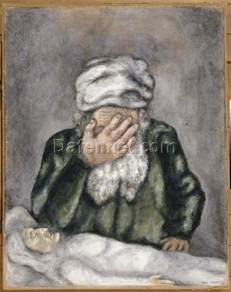 Marc Chagall Abraham Weeping for Sarah – Religious Art Reproduction, Gouache & Oil on Paper by Da Fen Oil Painting Village Studio