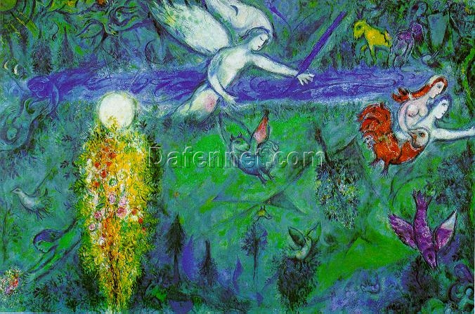 Marc Chagall Adam and Eve Expelled from Paradise – 1961 Surrealist Oil Painting on Canvas, Religious Artwork