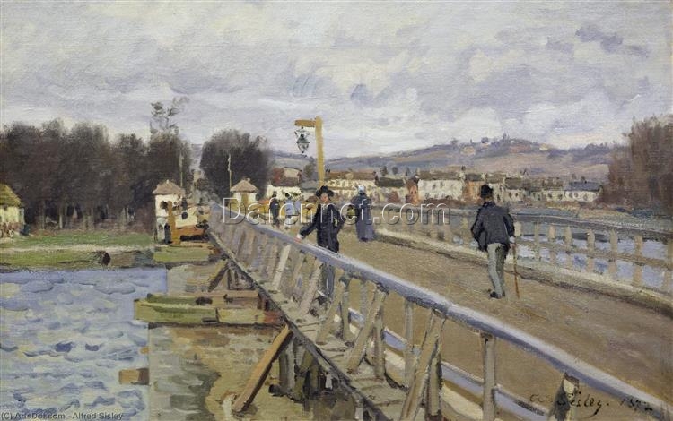 Footbridge at Argenteuil by Alfred Sisley – 1872 Impressionist Cityscape Oil Painting, Custom Art from Dafen Village Studio