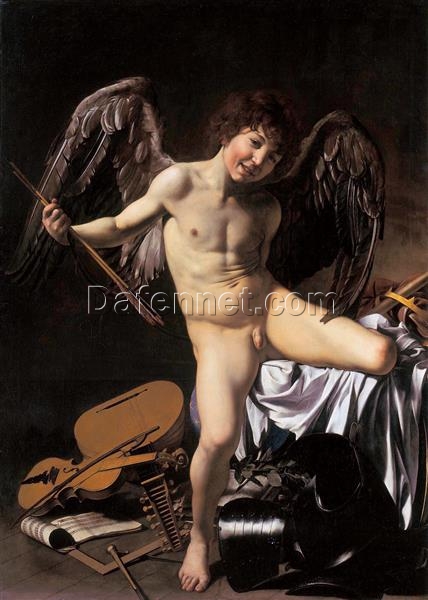 Caravaggio’s ‘Amor Victorious’ – Custom Baroque Mythological Oil Painting from Da Fen Oil Painting Village Studio